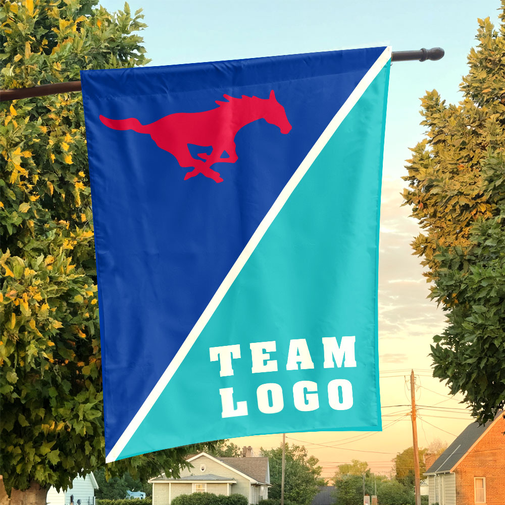 Mustangs vs Custom Team House Divided Flag, NCAA Split Flag Mustangs vs Custom Team House Divided Flag, NCAA Split Flag