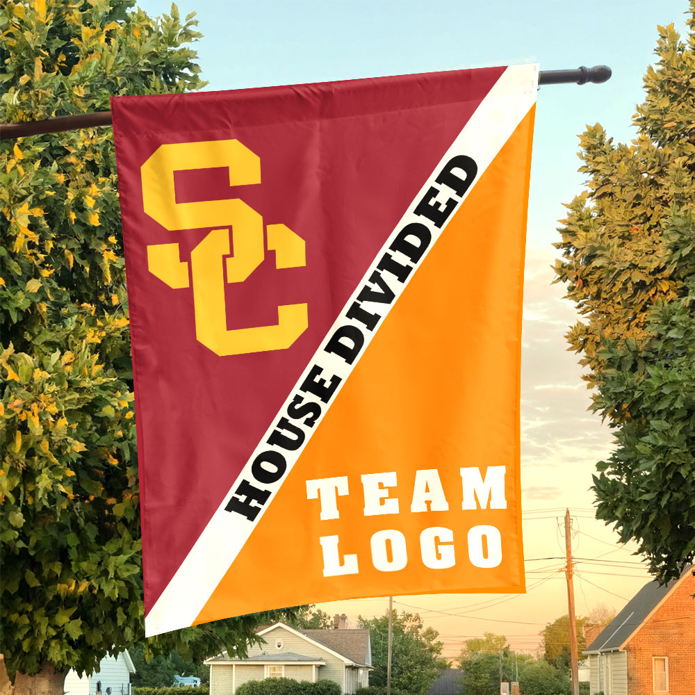 Trojans vs Custom Team House Divided Flag, Custom Split Flag Trojans vs Custom Team House Divided Flag, Custom Split Flag