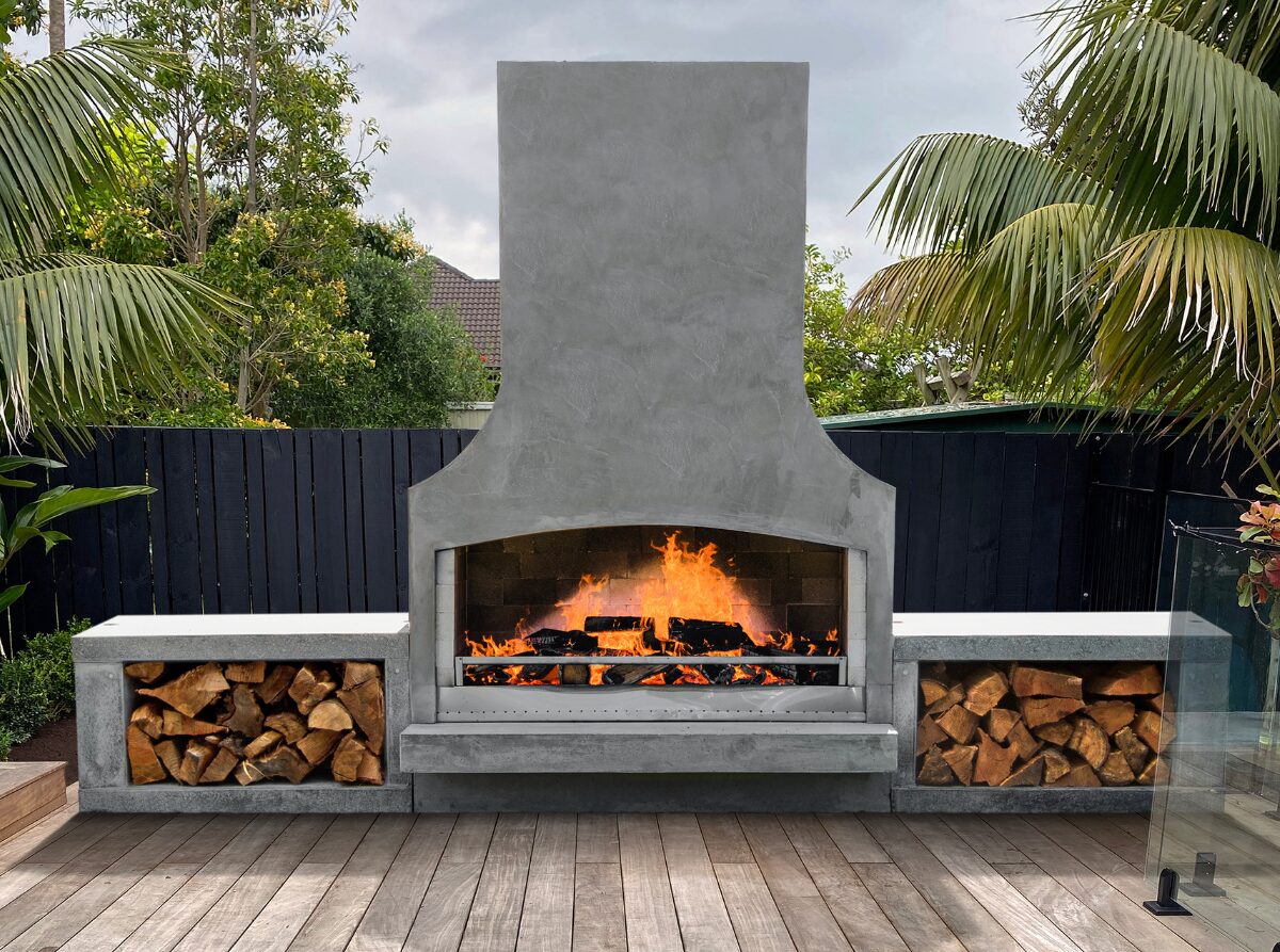 Concrete wood burning outdoor fireplace prefab