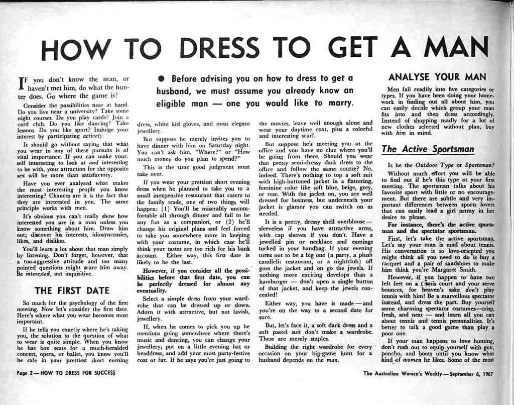 How To Dress For Success And To Get A Man A 1967 Guide For Useless Women Flashbak