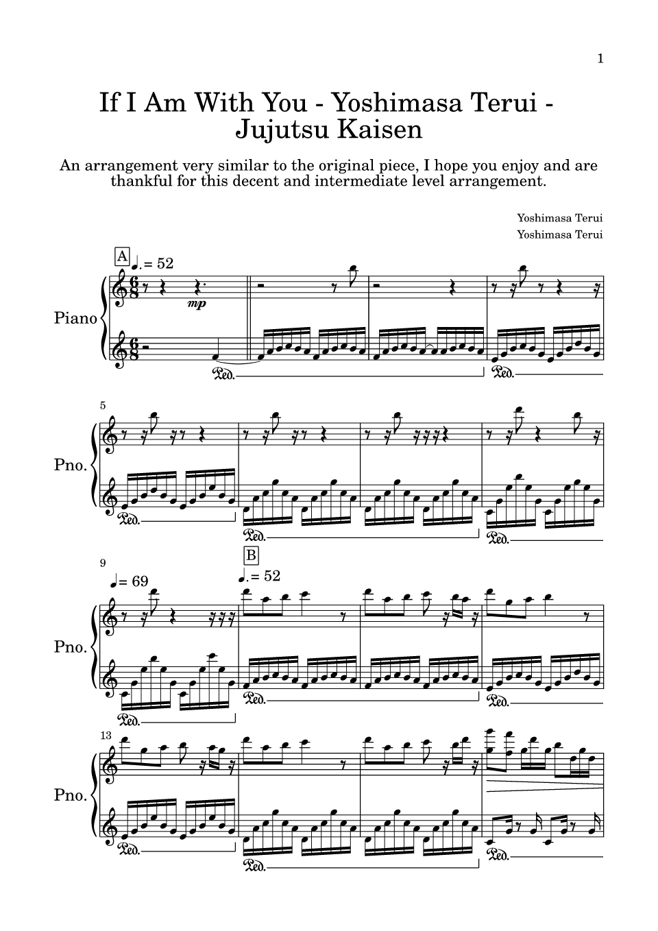 If I Am With You Yoshimasa Terui Jujutsu Kaisen Sheet Music For Piano Thumbnail 
