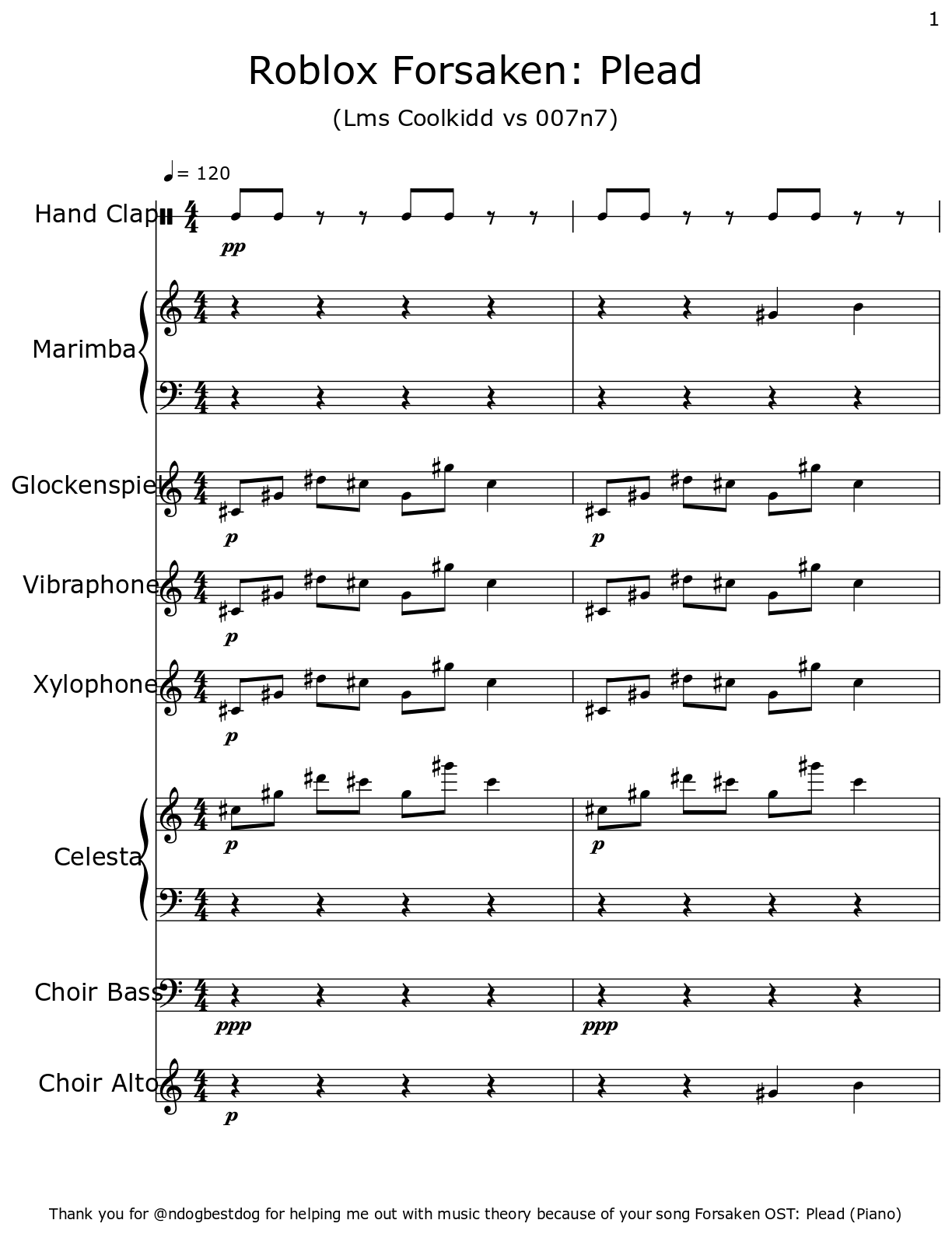Roblox Forsaken Plead Sheet Music For Hand Clap Marimba Thumbnail 
