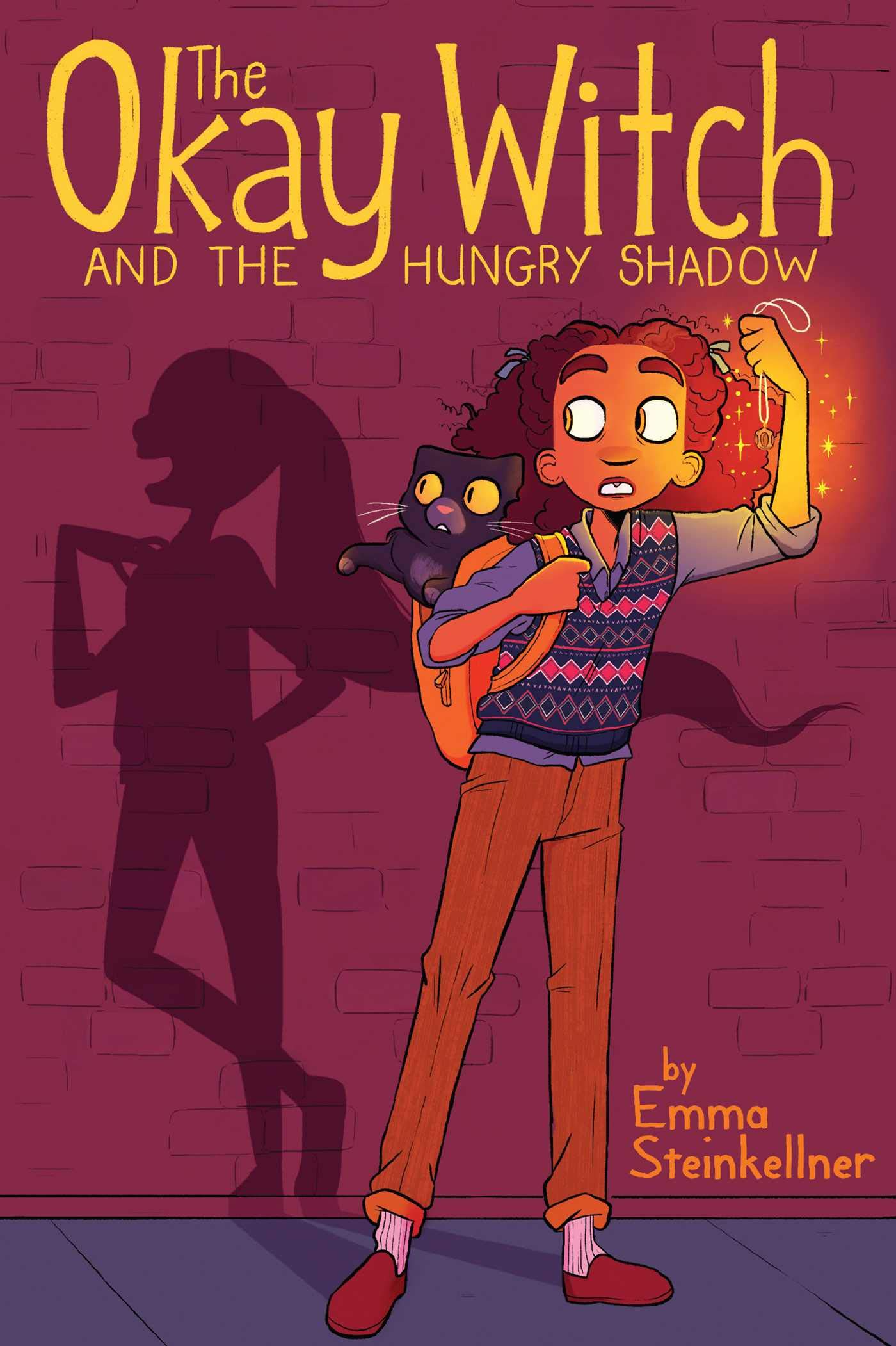 The cover of the middle grade graphic novel The Okay Witch and the Hungry Shadow by Emma Steinkellner
