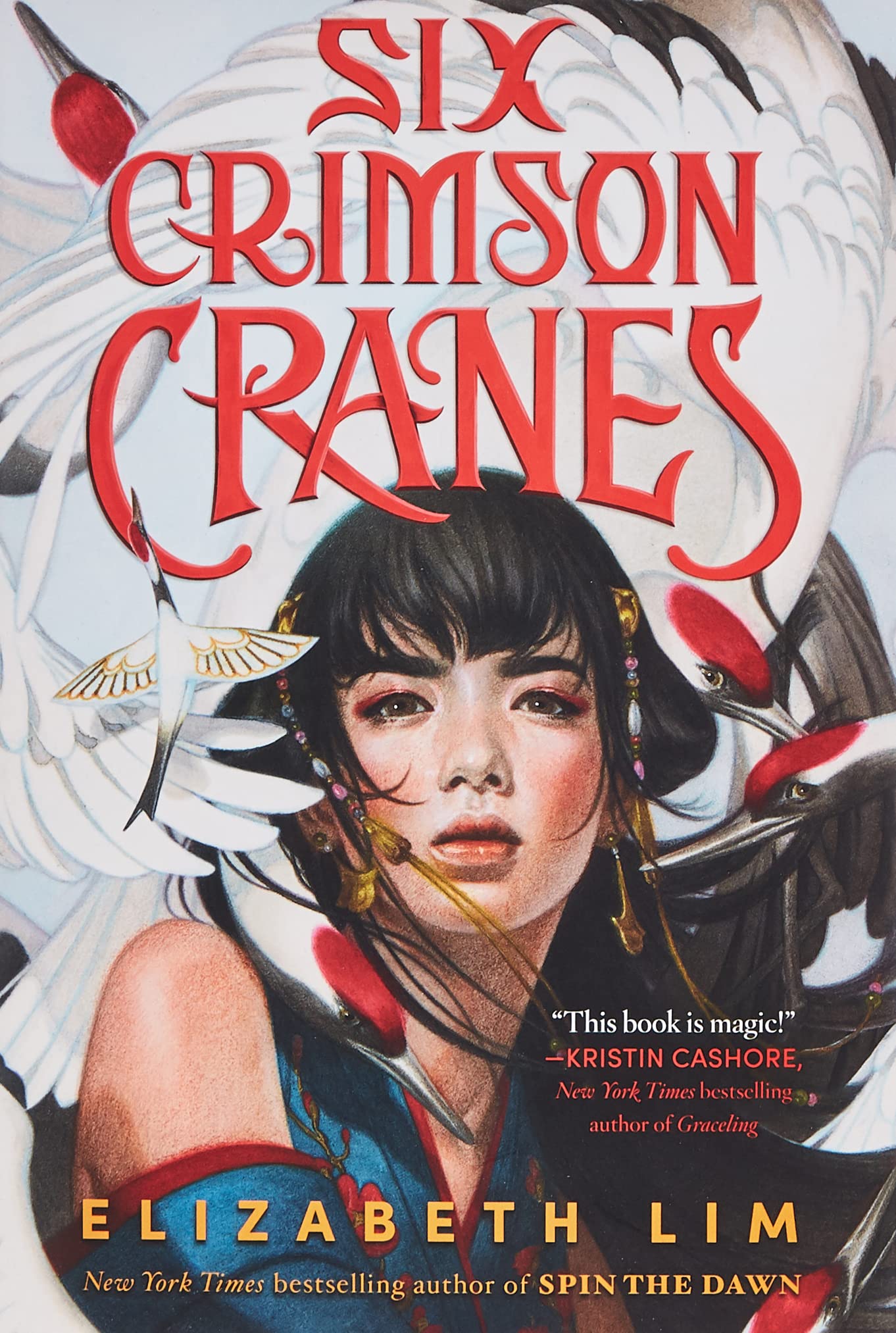 The cover for the book Six Crimson Cranes by Elizabeth Lim