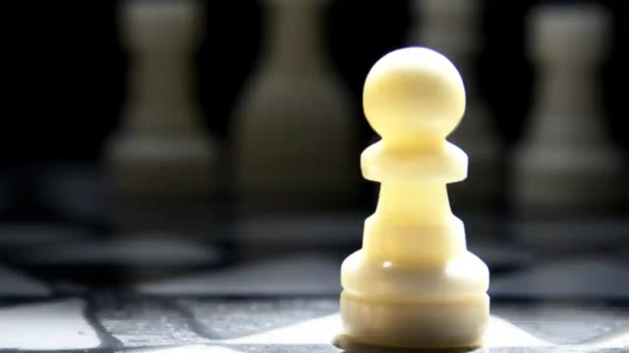 A chess pawn standing defiantly before larger king and queen pieces, symbolizing the political challenges and criticism faced by AOC.