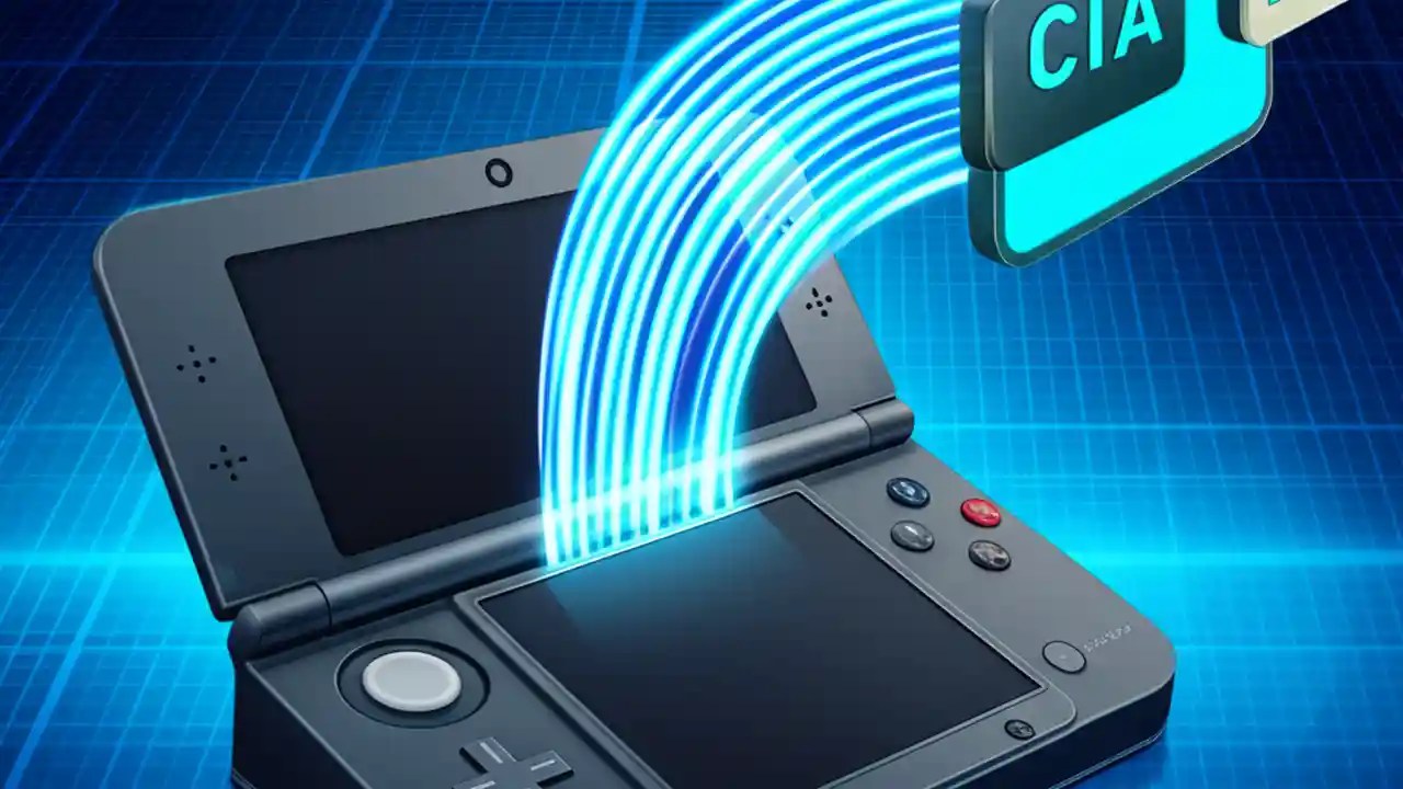 A digital illustration of a CIA file icon transforming into a 3DS file icon, symbolizing the conversion process for use with emulators.