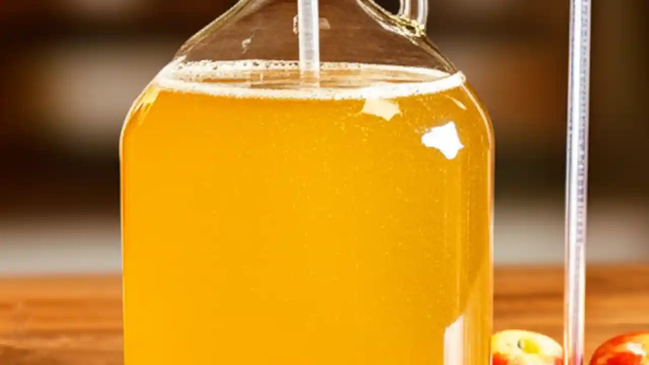 A glass carboy of apple cider actively fermenting with bubbles rising, illustrating the cider fermentation process from start to finish.