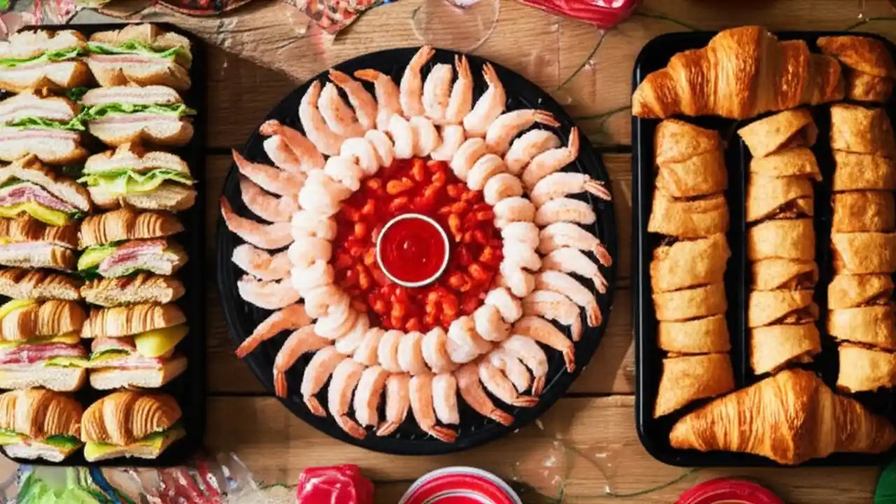 An overhead view of a delicious Costco croissant sandwich party platter ready for a party, illustrating how to order one.