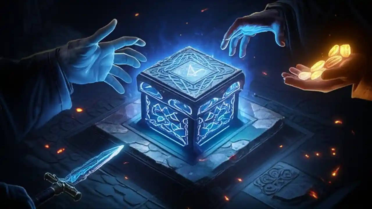The Horadric Cube open on a table with runes and gems, illustrating how to add sockets to items in Diablo 2.