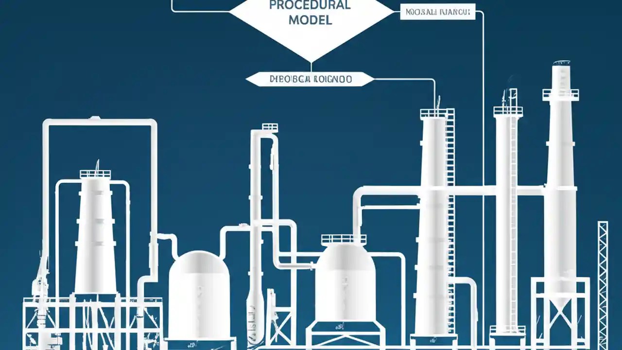 Diagram illustrating the ISA S88 standard, showing the physical model of plant equipment linked to the procedural model of a batch recipe.