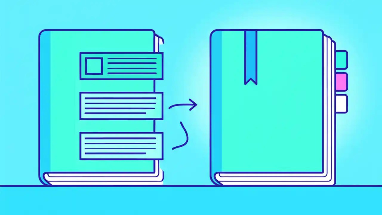 A diagram showing the process of moving sections from one OneNote notebook to another to effectively merge them.
