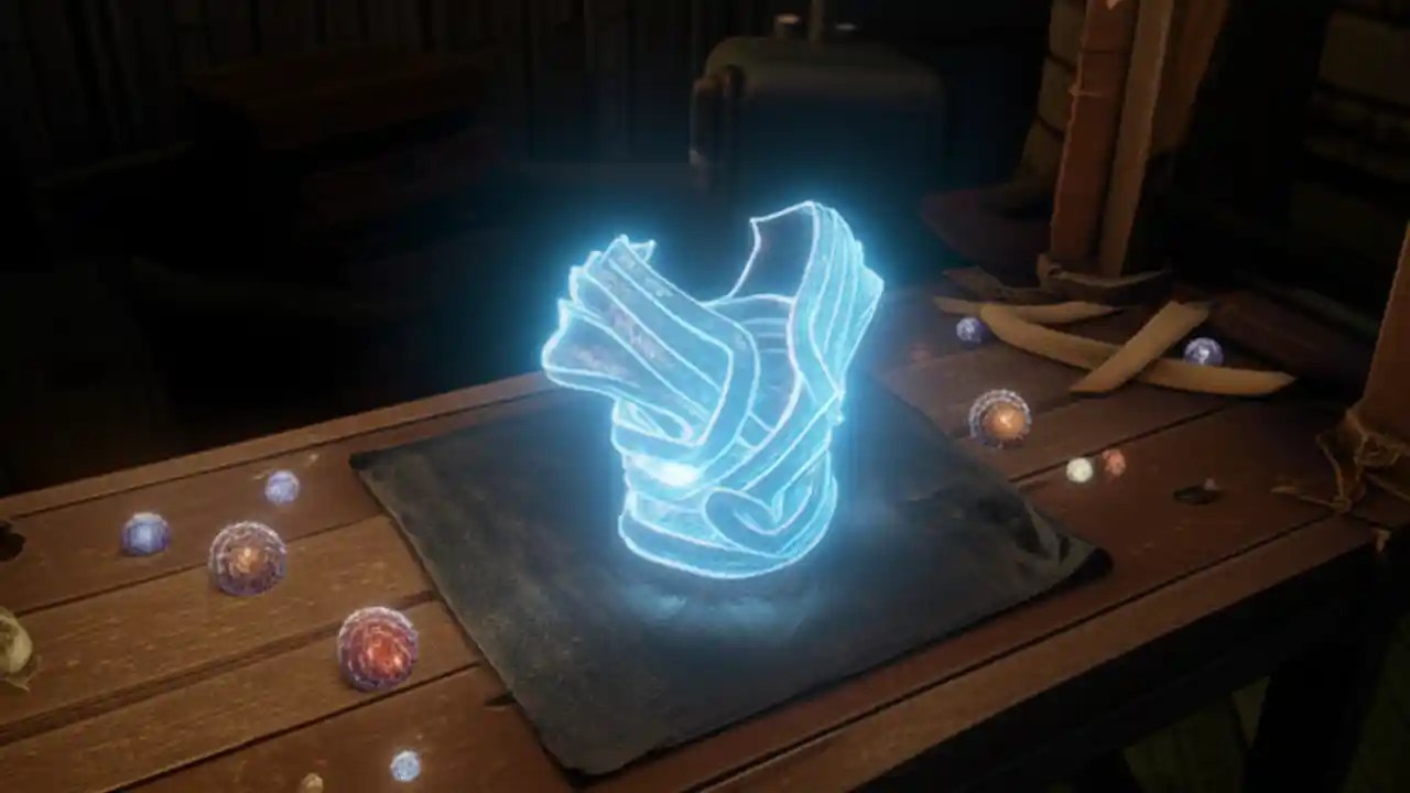 A detailed image of a 6-linked chest armor in Path of Exile, with all six sockets glowing and connected, representing the goal of the crafting recipe guide.