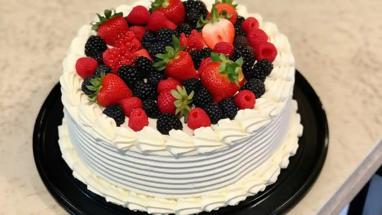 A delicious-looking Publix Chantilly cake with fresh berries, illustrating the topic of Publix cake costs.