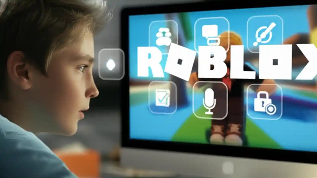 A guide image showing a player fixing their Roblox chat settings, which is a common reason why they can't chat in the game.