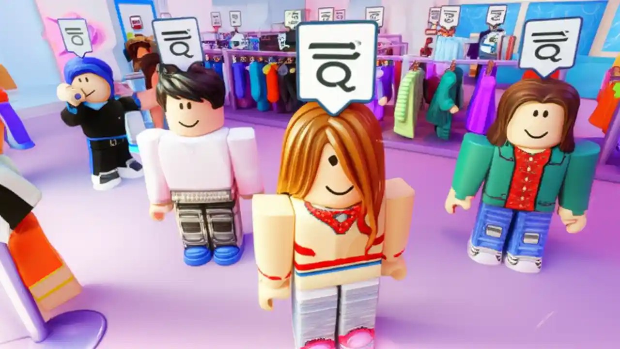 A scene from the Roblox avatar shop showing avatars browsing clothing, illustrating the costs and fees associated with buying and selling items.
