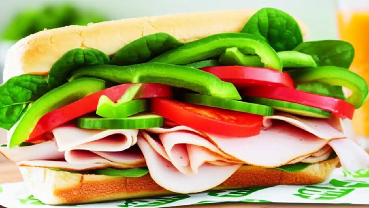 A visually appealing and healthy Subway sub or salad, demonstrating smart ingredient choices like lean meat and abundant fresh vegetables, with a focus on vibrant colors and freshness.