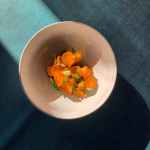 Salt roasted carrots dressed in a chimichurri of the tops, cranberry, and ricotta