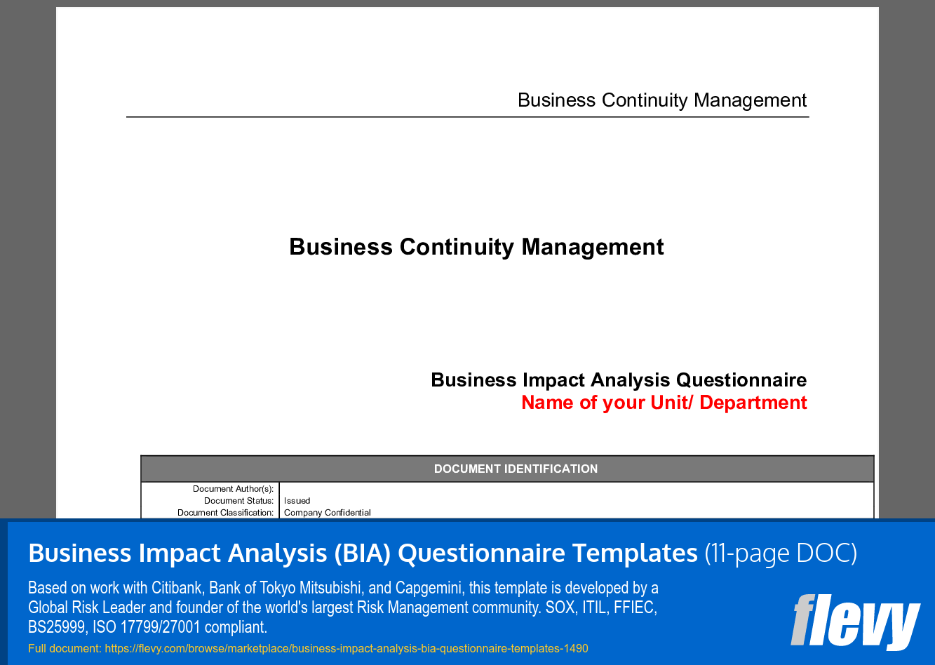 Business Impact Analysis Bia Questionnaire Templates 11 Page Word Document