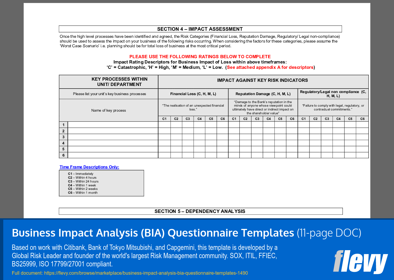 Business Impact Analysis Bia Questionnaire Templates 11 Page Word Document