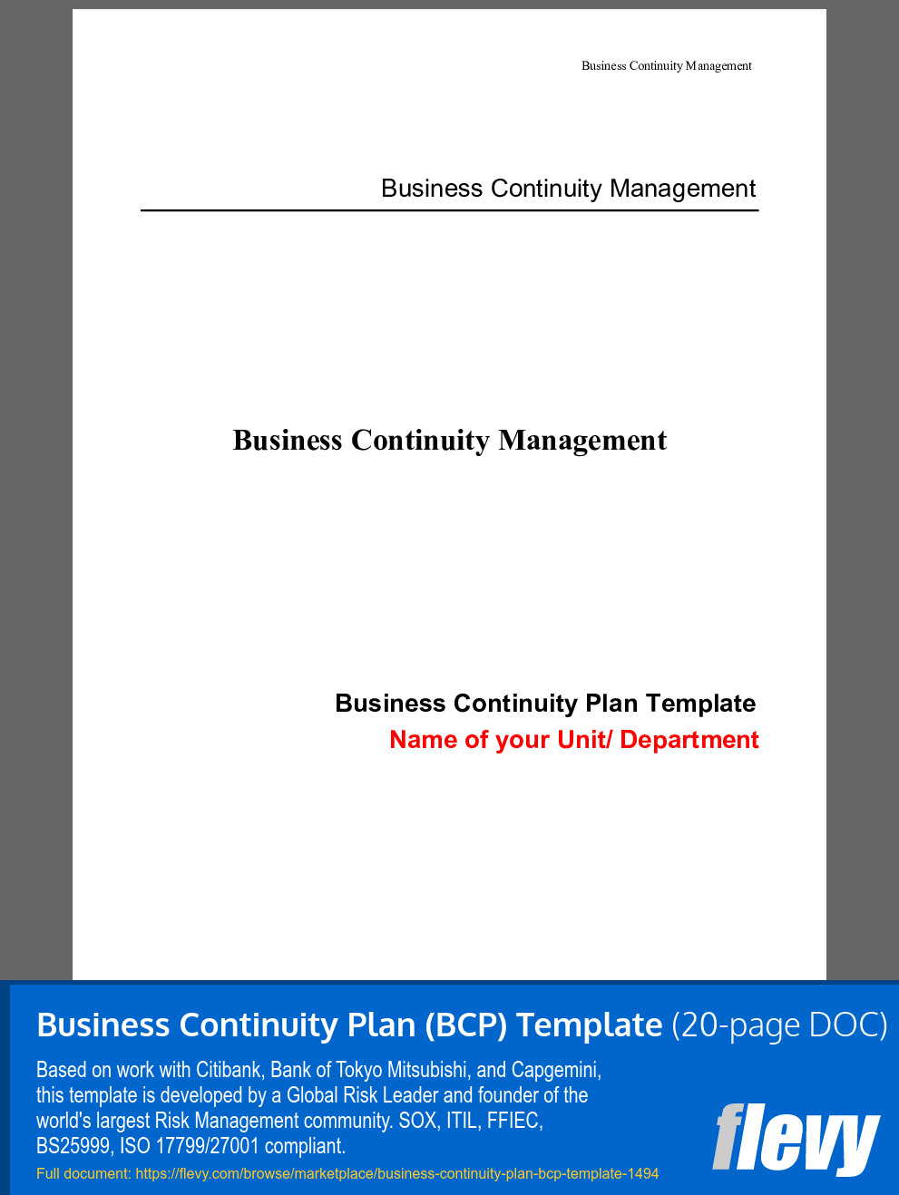 Business Continuity Plan Bcp Template 20 Page Word Document