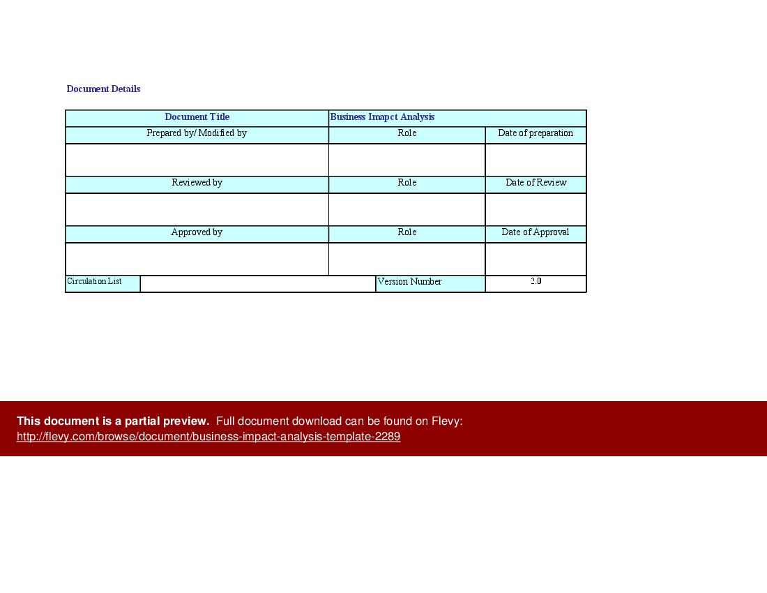 Business Impact Analysis Template Excel