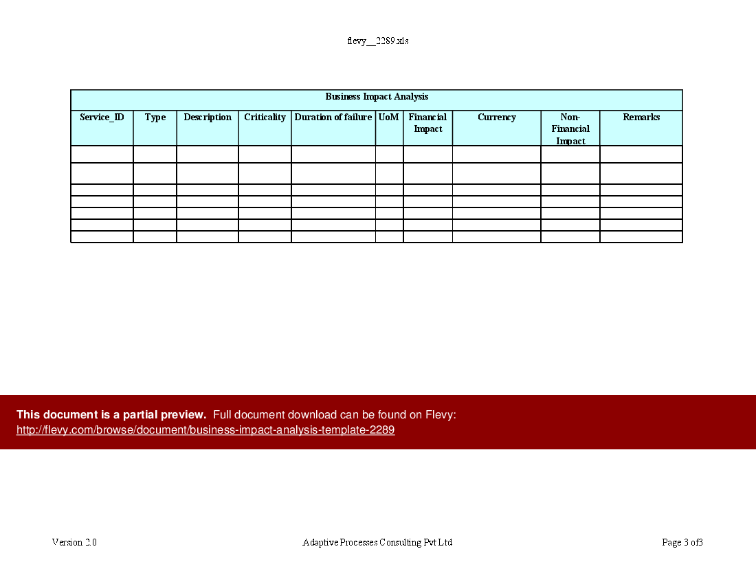 Business Impact Analysis Template Excel