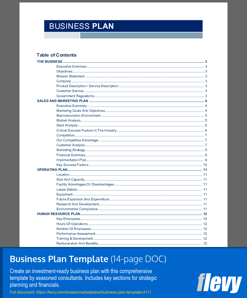 Business Plan Template 14 Page Word Document