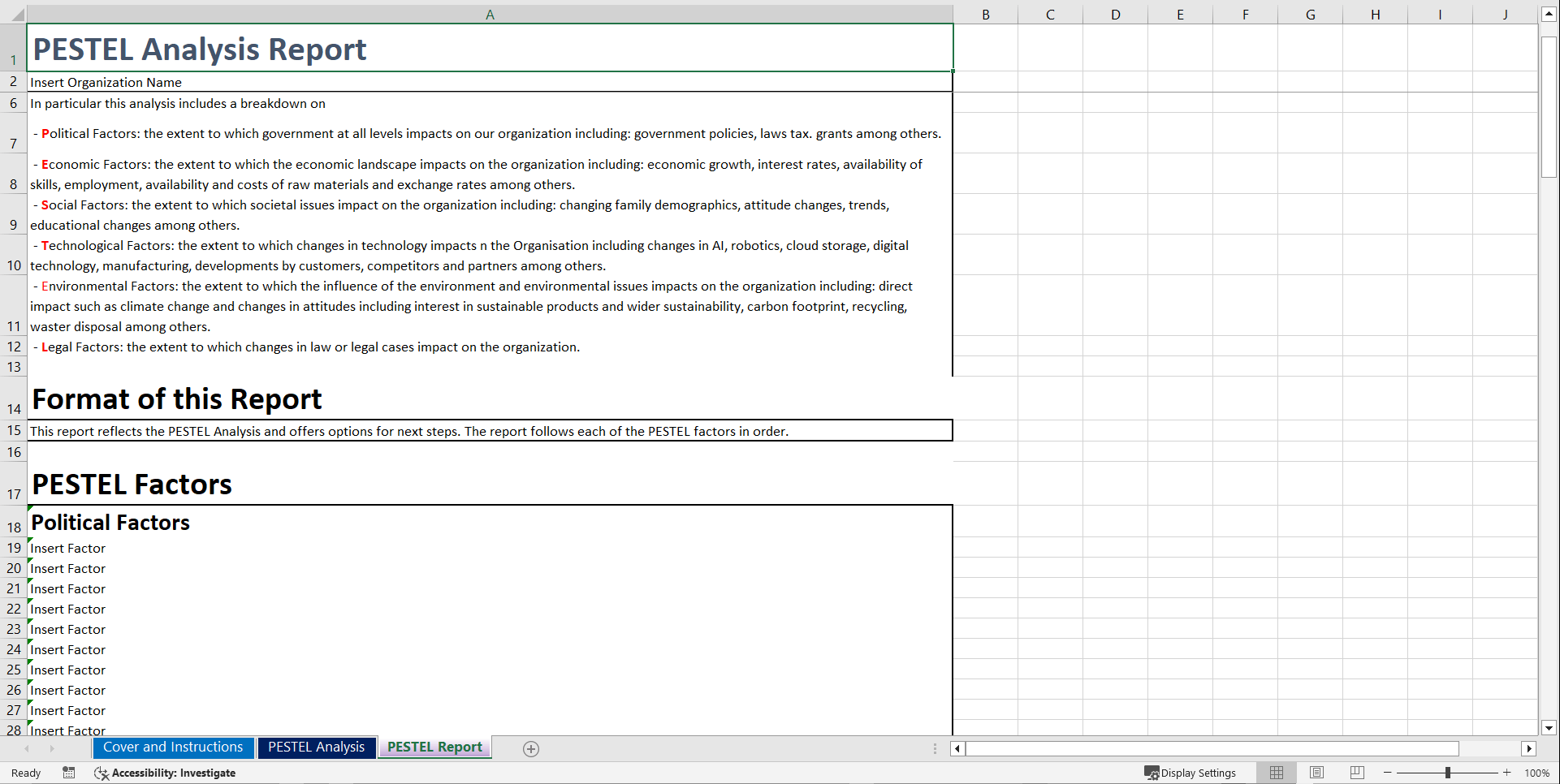 Pestel Pestle Analysis Template And Report Excel