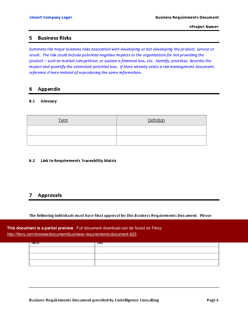 Business Requirements Document 7 Page Word Document