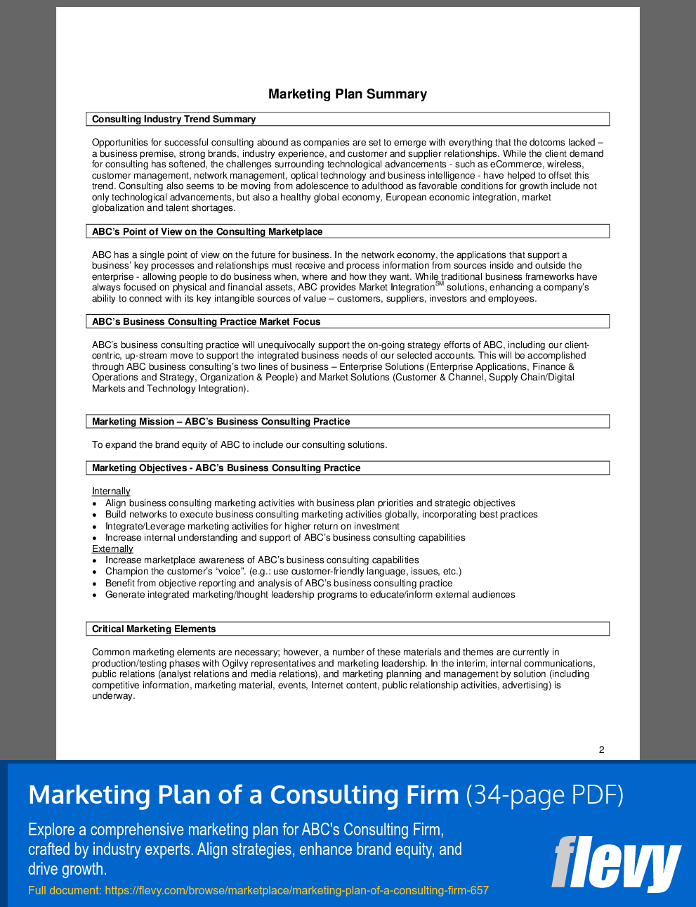 Marketing Plan Of A Consulting Firm 34 Page Pdf Document