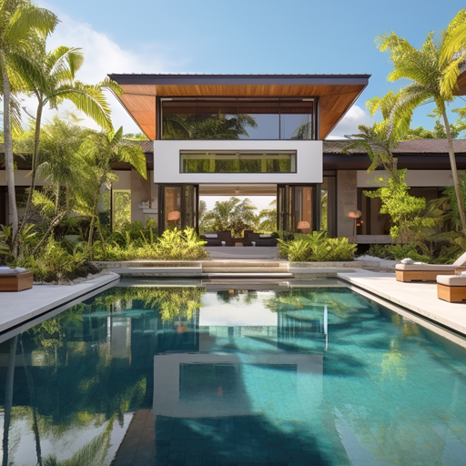 A beautiful Florida home sits in the background with a swimming pool in the foreground