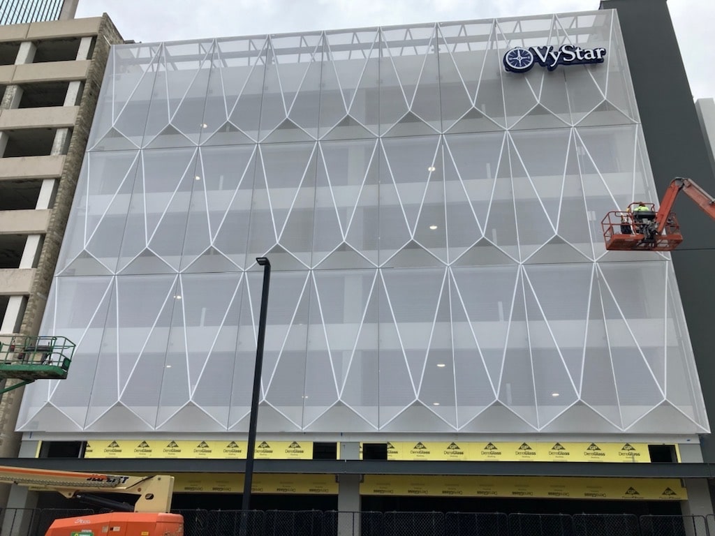 Vystar credit union parking garage — flexfacades by structurflex