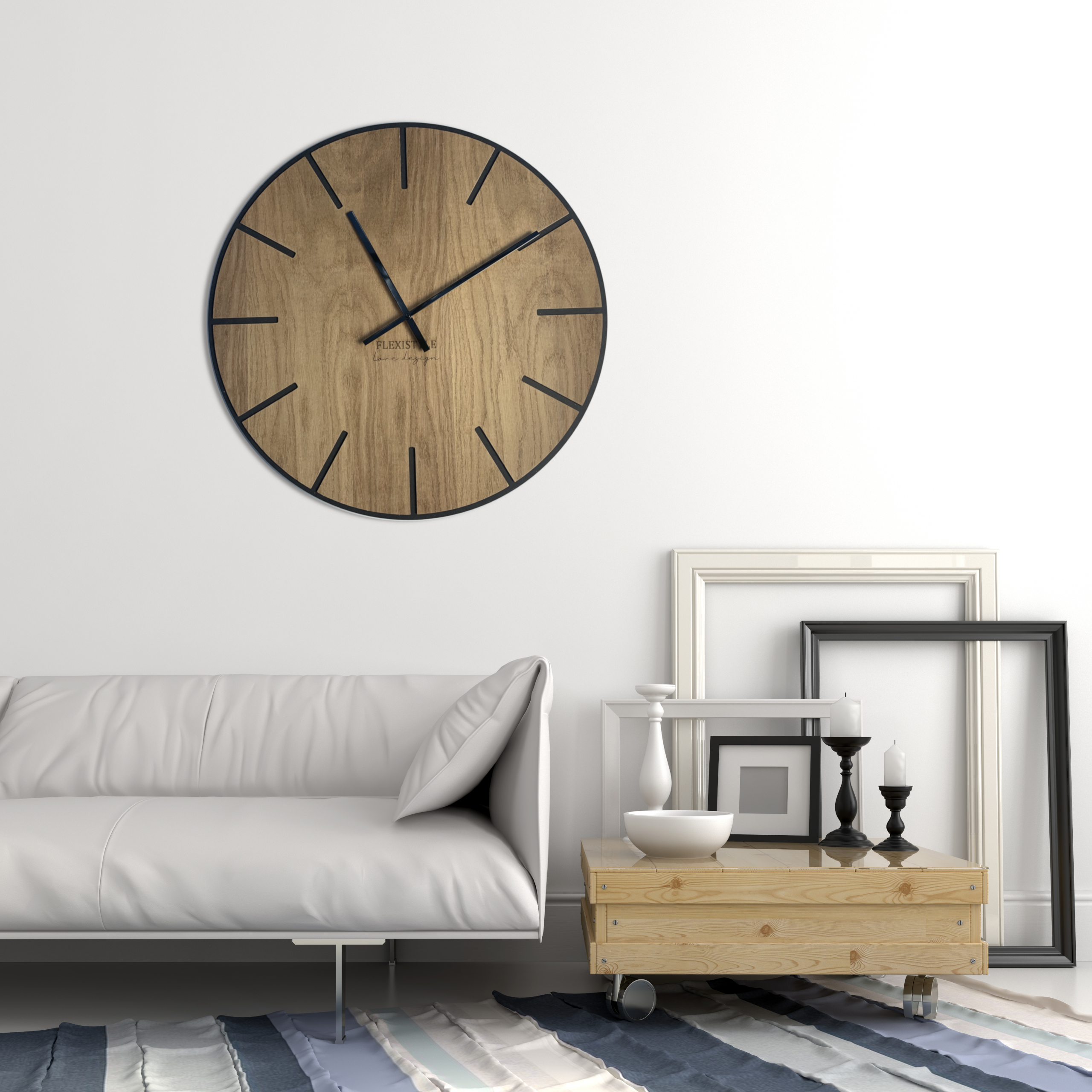 Large Wall Clock Modern Wood Art 60cm 24in Flexistyle