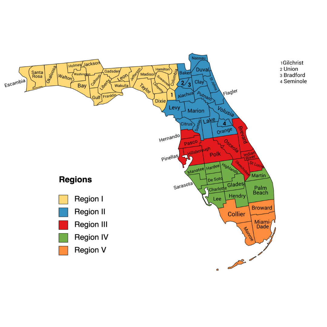 Regions And Districts Florida FCCLA Map.