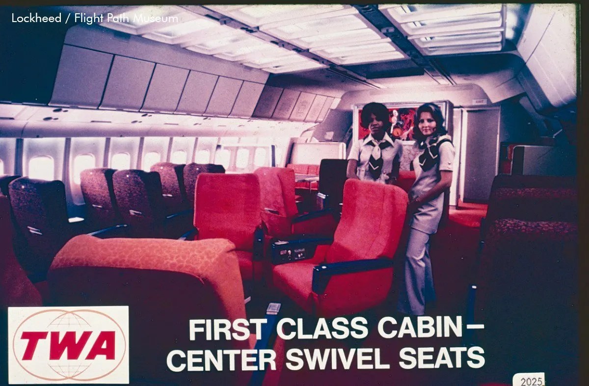 TWA first class cabin swivel seats