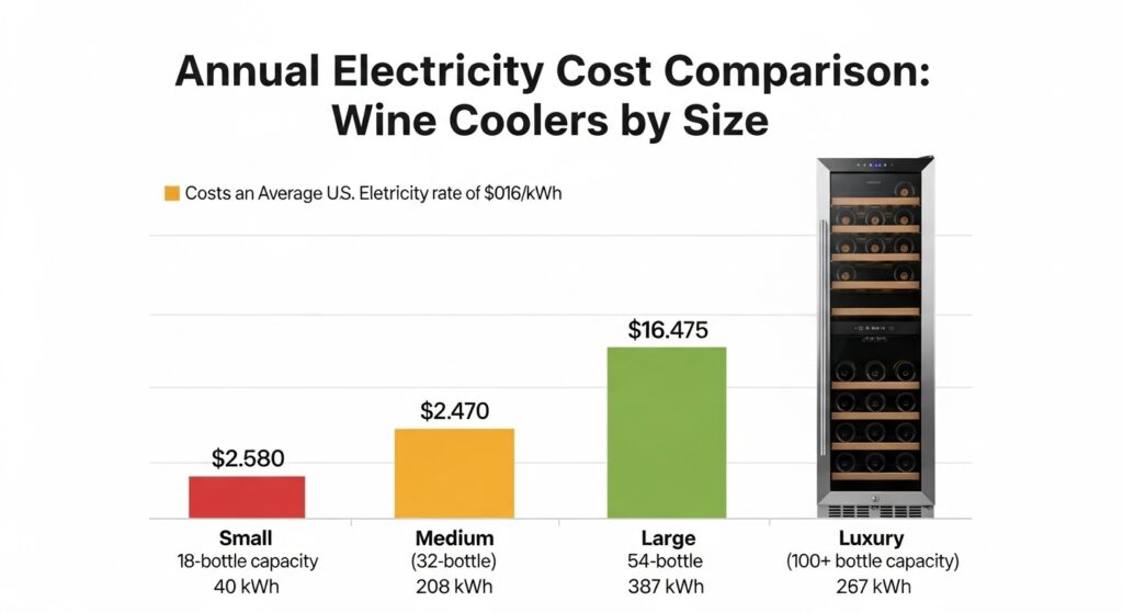 Energy usage chart comparing different types of wine coolers
