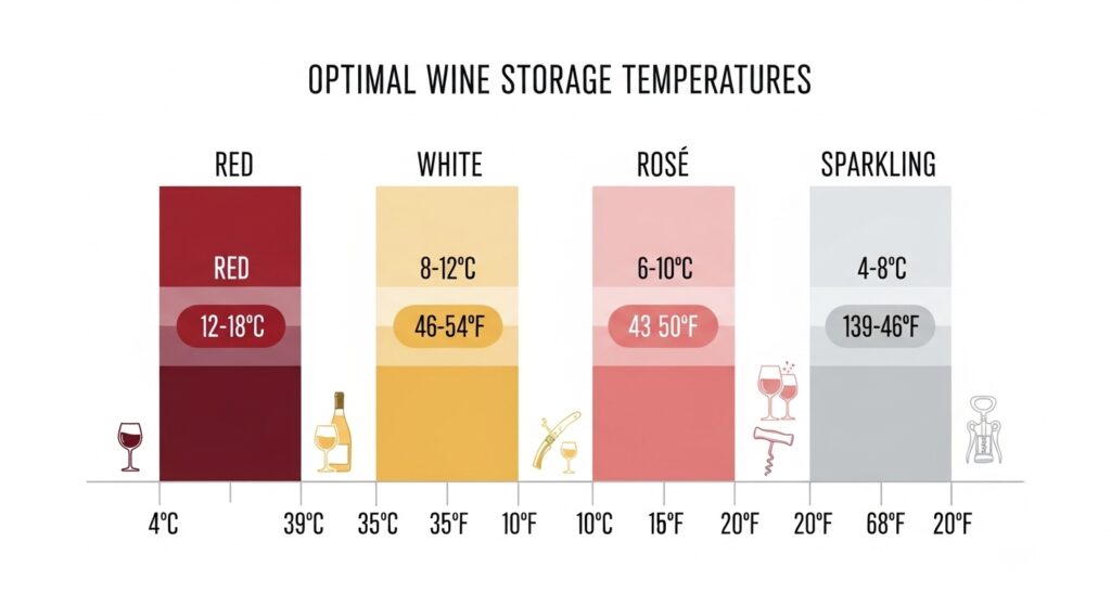 Wine cooler temperature chart for red, white, and sparkling wine