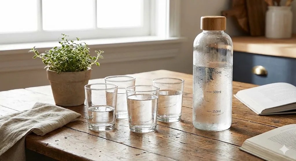 How Many 8 Oz Cups are in a Liter? A Deep, Practical Guide From Real-Life Experience 3 Daily hydration setup using 8 oz cups and a liter bottle