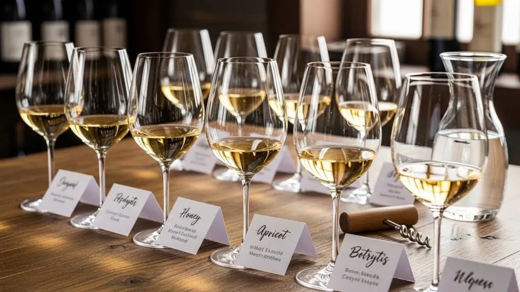 12 Amazing Wines to Answer: What Is A Good Sweet White Wine? 7 Sweet white wine glasses prepared for a tasting session