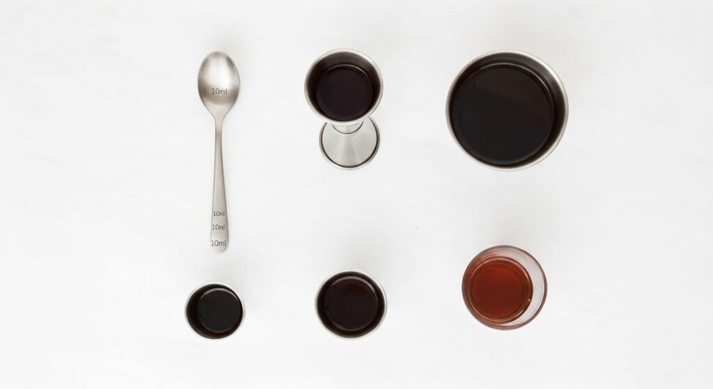 Several small containers showing what 10ml looks like in each