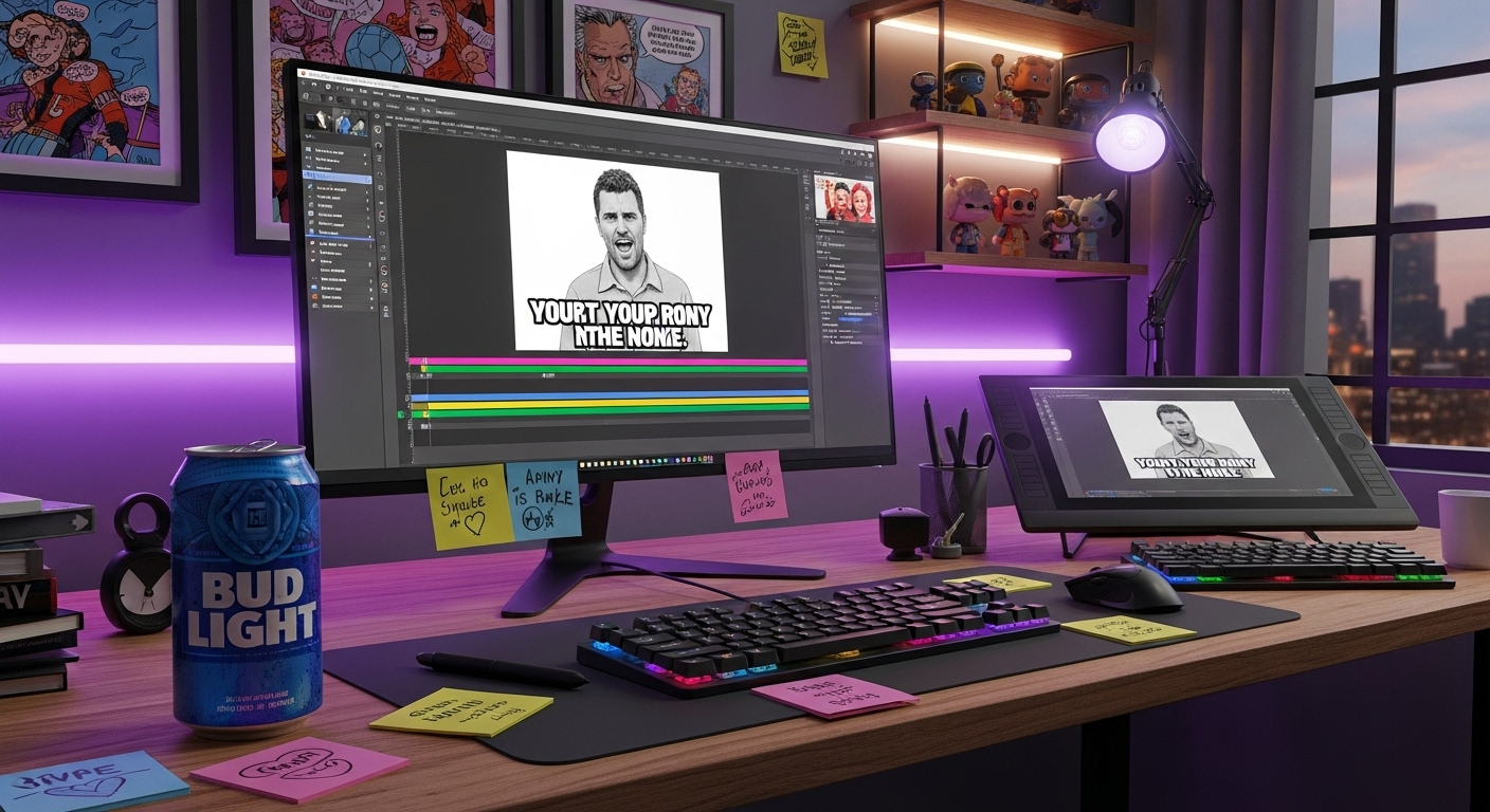 Best Bud Light Memes: The Ultimate 2025 Guide to Viral Beer Humor 7 Meme creation workspace with Bud Light can in frame