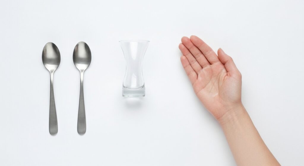 Methods of estimating 30 ml using spoons, shot glasses, and hands