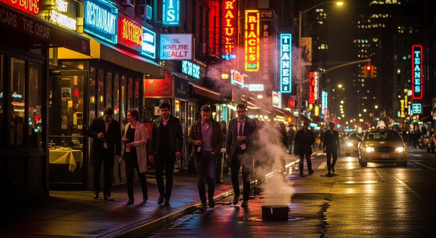 Best BYOB Restaurants NYC: The Ultimate 2025 Guide to Affordable, Flavor-Packed Dining 8 New York City restaurant street view at night with people carrying wine