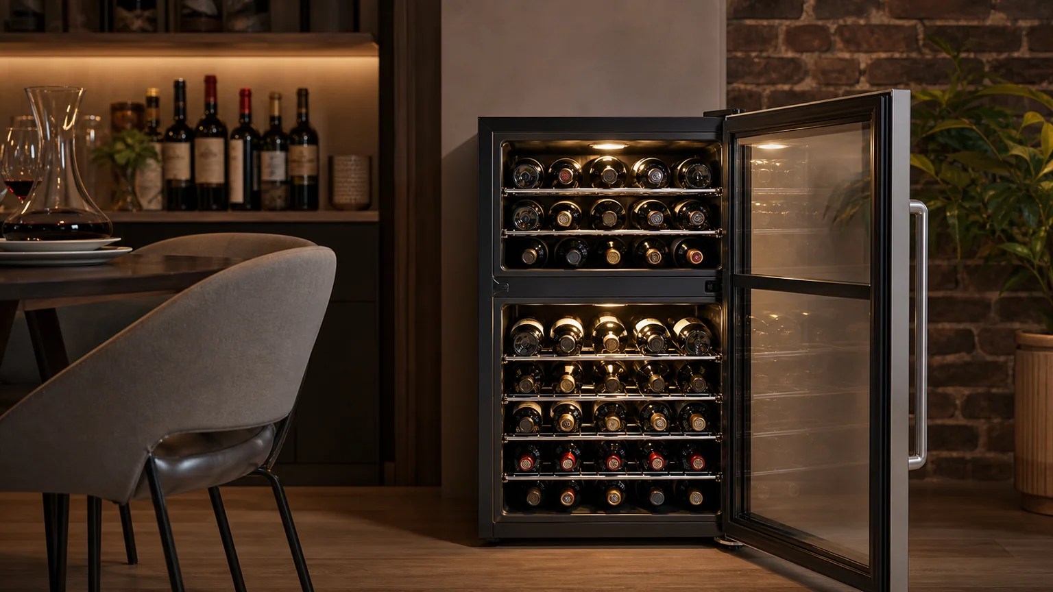 Danby DWC040A3BSSDD Wine Cooler Review 2026 3 Interior view of the Danby DWC040A3BSSDD with chrome racks holding wine bottles in two zones
