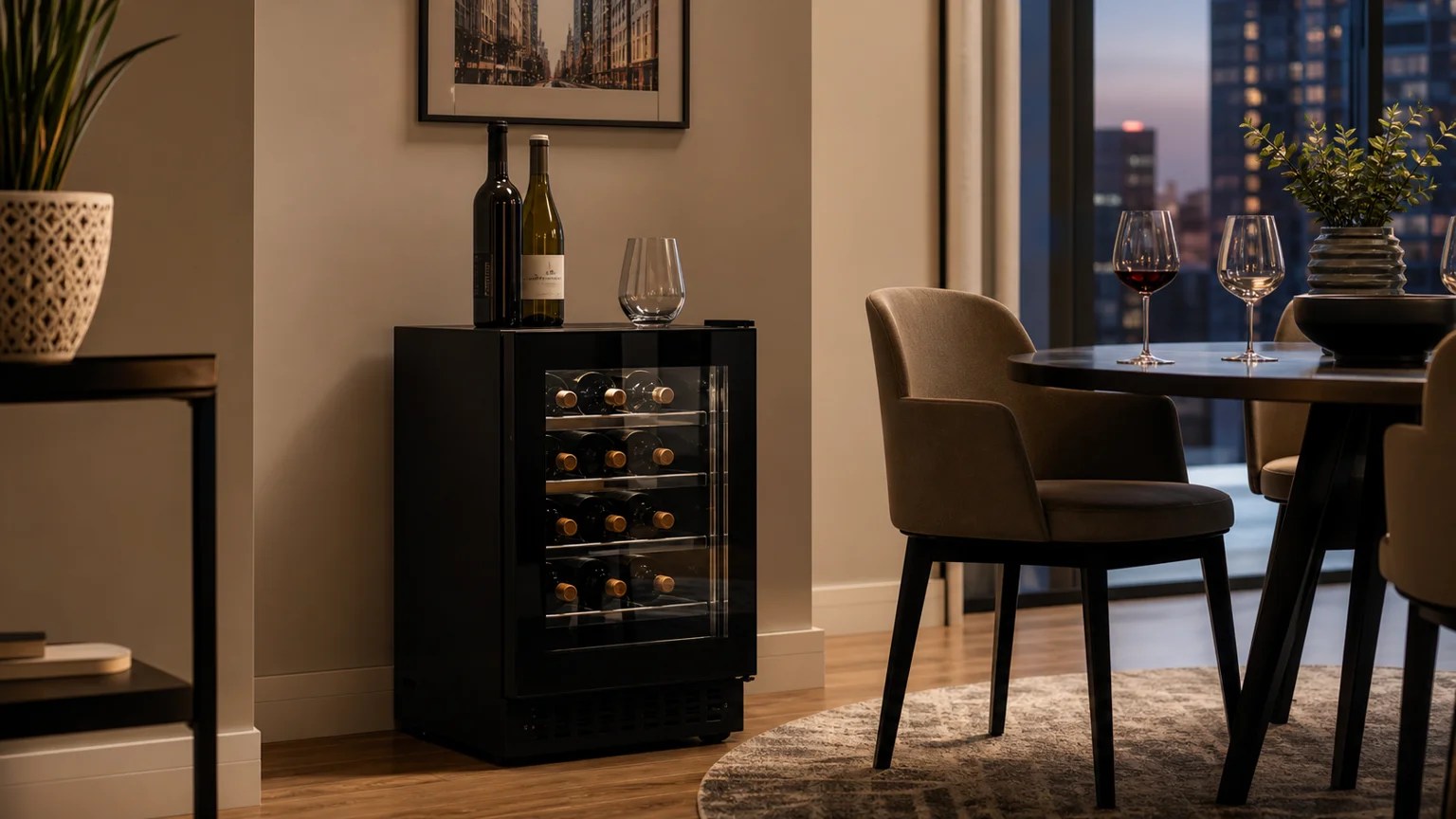 Haier 12-Bottle Dual Zone Wine Cooler Review (2026): Compact Dual-Zone Assessment 4 Haier 12-bottle dual zone wine cooler in apartment dining nook