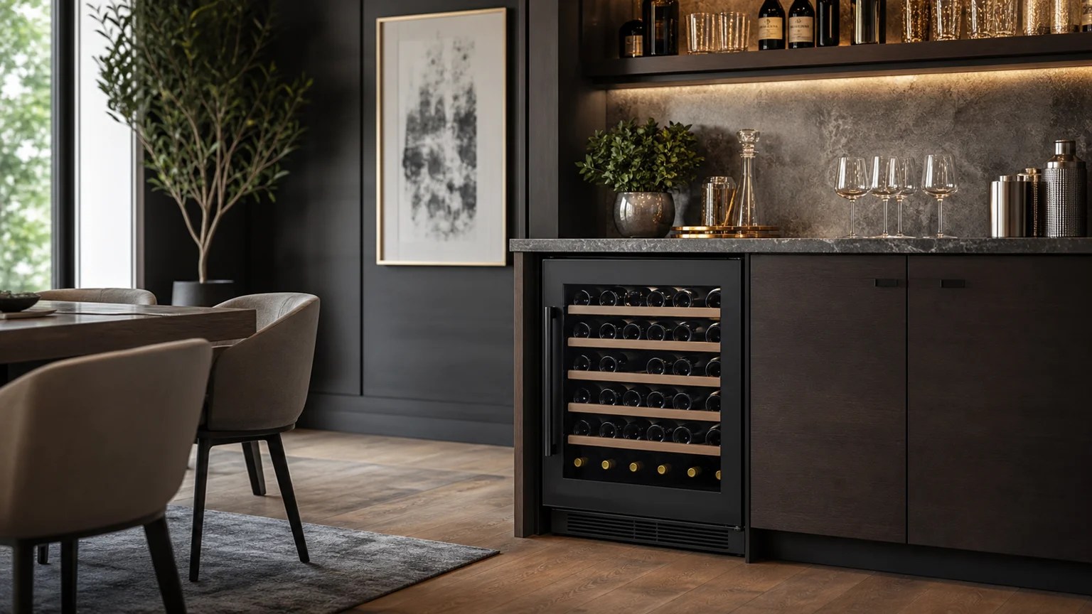 Haier HVZ040ABH5S 40-Bottle Wine Cooler Review (2026): Practical Larger Storage 3 Haier HVZ040ABH5S lifestyle home bar