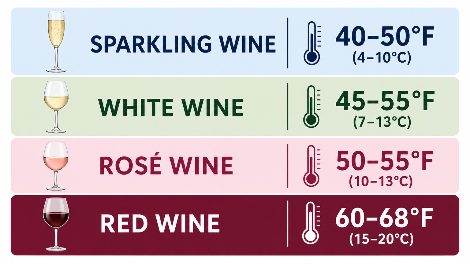 How To Make Wine Cooler: Easy Recipes, DIY Coolers & Expert Tips (2026 Guide) 6 Wine serving temperature gradient from sparkling to light red