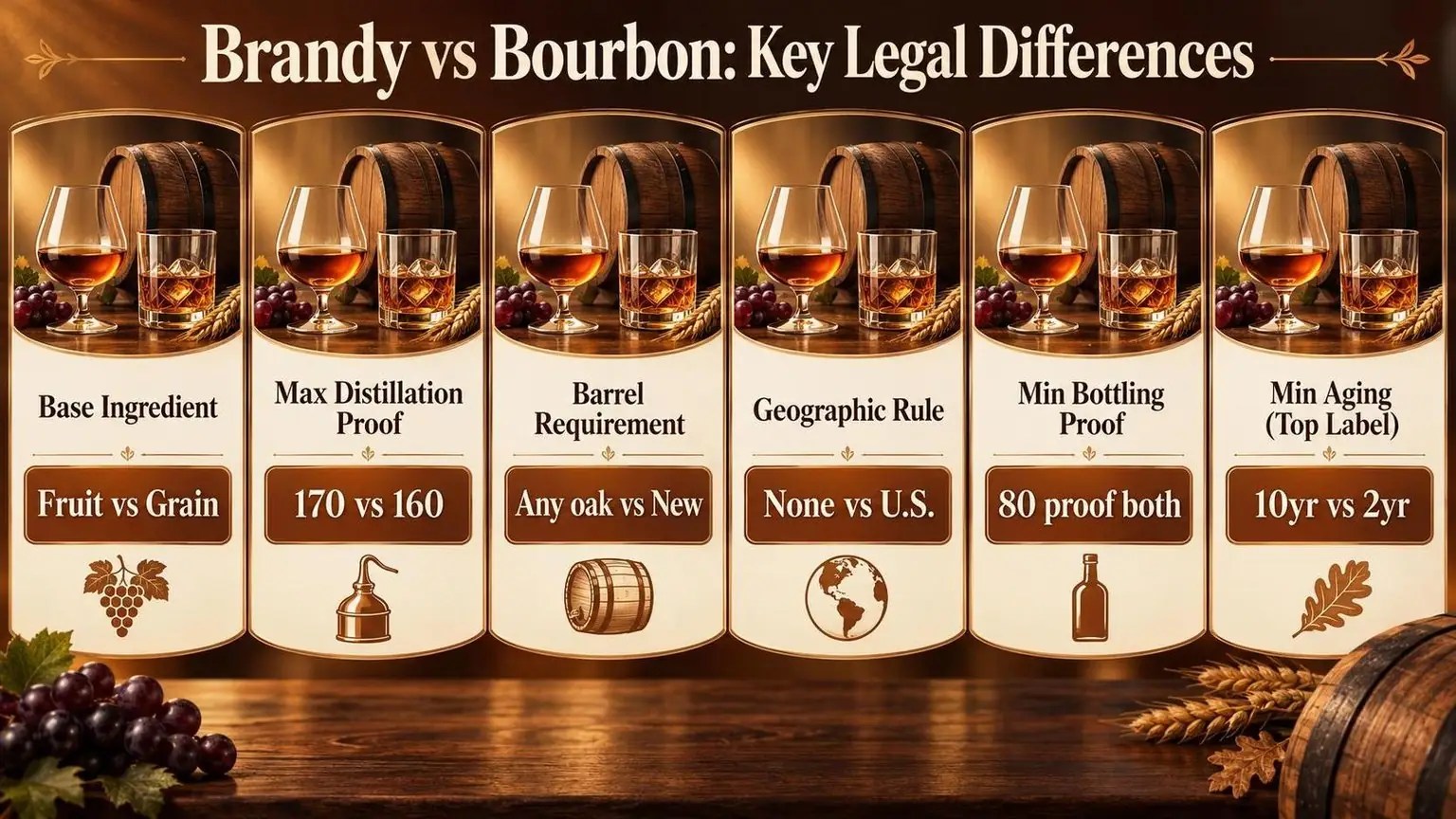 Difference Between Brandy and Bourbon 1 Brandy vs Bourbon: Key Legal Differences — a visual summary of the figures