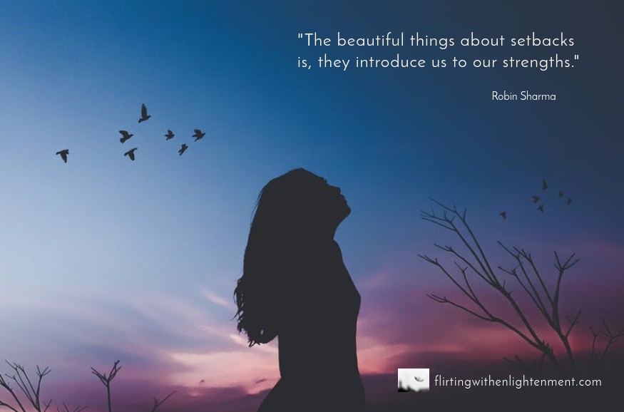 regrouping after a setback, mindbodyspirit, empowerment, healing, selfcare, podcast, flritingwithenlightenment, managing change, birds, evening sky, woman in the shadow