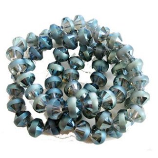En sträng (ca 72 pärlor) 8x7 mm electroplate frostade bicone glaspärlor  (80720)